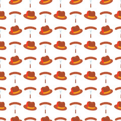 Oktoberfest pattern with traditional hats and sausages. Bavarian seamless background. Octoberfest print. Germany diamond wallpaper texture. Vector illustration