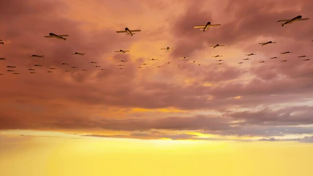 Multiple precision-guided bombs flying towards their designated targets with military precision and speed.