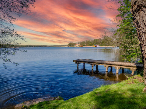Boat jetty on the Mecklenburg Lake District in spring