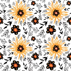 Tuinposter Stylized, bright, floral pattern in folk style © sacredolga