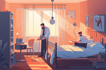 Photo doctor and patient in hospital room illustration in flat style