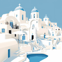 Illustration of a beautiful view of a greek village, Greece