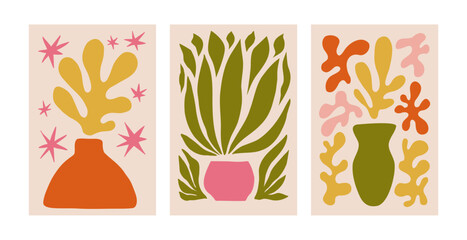 Modern floral posters with flowers. Abstract art. 