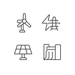 Clean power generation technology pixel perfect linear icons set. Sustainable energy industry. Customizable thin line symbols. Isolated vector outline illustrations. Editable stroke