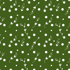 Pattern of white peas and sprouts on a green background. Vector illustration for decoration, postcards, print, fabric