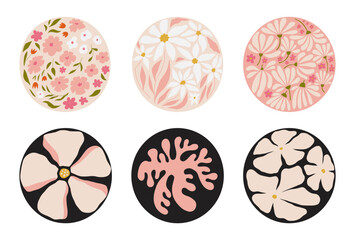 Modern floral posters with flowers. Abstract art. 