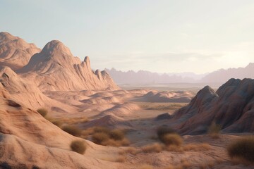 A minimalist landscape with a scenic desert or canyon, Generative AI