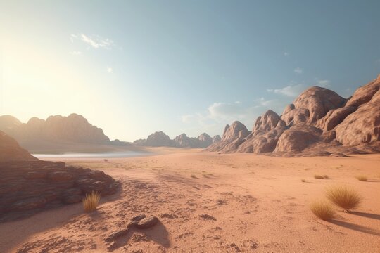 A minimalist landscape with a scenic desert or canyon, Generative AI