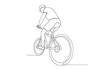 Vector one continuous single line drawing of young man riding bicycle for exercise healthy commuter lifestyle concept linear sketch isolated