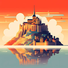 Illustration of beautiful view of Mont Saint-Michel, France - obrazy, fototapety, plakaty