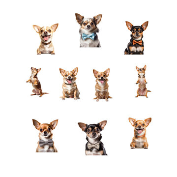 Clipart realistic image of a joyful Chihuahua dog with different pose and costume.  PNG file ai generated