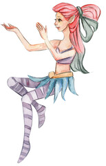 Forest fairy girl with magic wings set. Watercolor hand drawn fairy tale illustration. Perfect for greeting card, poster, wedding invitation, party decor