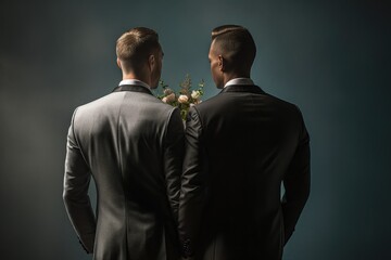 Two Men Embracing in Marriage Ceremony - obrazy, fototapety, plakaty