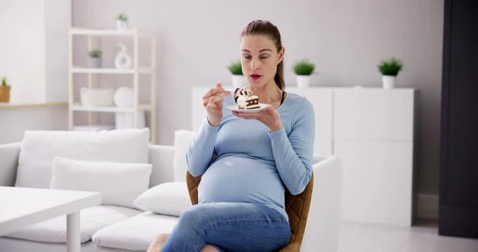 Pregnant Woman Eating Dessert Food