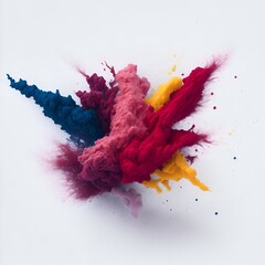 colorful powder explosion on white background. abstract powder splatted. Colored cloud. Colorful dust explode. Paint Holi. abstract. high quality. colorful explosion. red blue pink yellow splash
