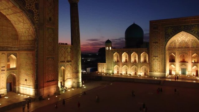 Registan Square in Samarkand Uzbekistan at night