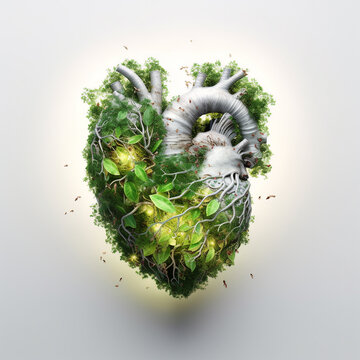 Nature human heart made of leaves and grass