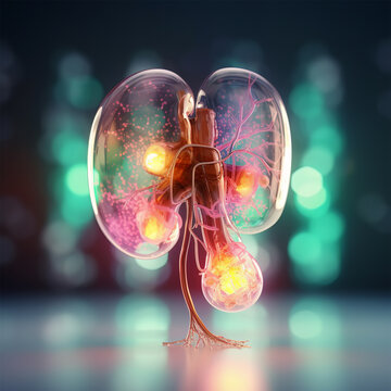 Transparent colorful human kidney made of glass