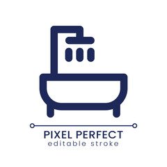 Bathtub pixel perfect linear ui icon. Bathroom. Shower and tub. Hygiene. Hotel service. GUI, UX design. Outline isolated user interface element for app and web. Editable stroke. Poppins font used