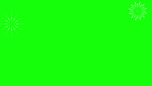 Fogos de Art&iacute;ficio Fireworks Fundo Verde Vetor Ilustra&ccedil;&atilde;o Animado Flat Chroma Key