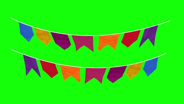 Bandeirinhas S&atilde;o Jo&atilde;o Fundo Verde Chroma Key Festa Junina Brasil Nordeste