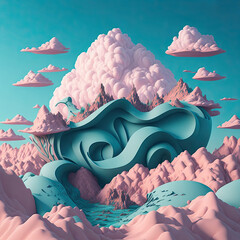 pastel, jade, octane render, landscape, auspicious clouds, graphic illustration style, generative AI