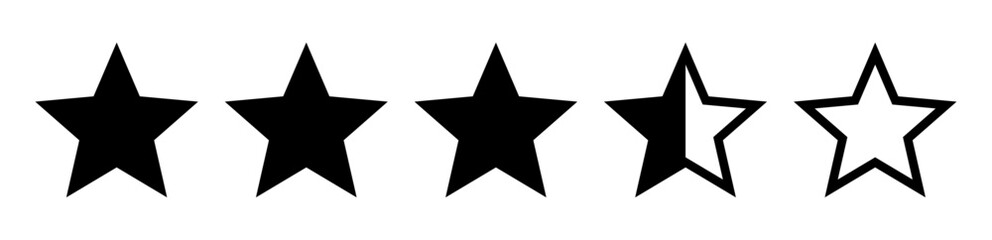 Five black stars customer product rating for web, flat design vector illustrations