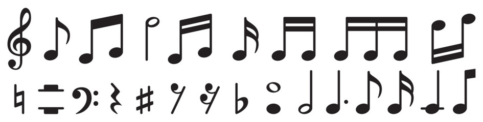Set of all music notes symbols, flat design vector illustrations - obrazy, fototapety, plakaty