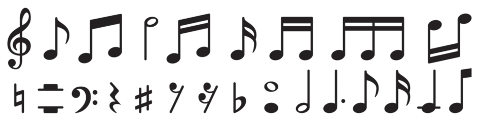Tuinposter Set of all music notes symbols, flat design vector illustrations © RoseStudio