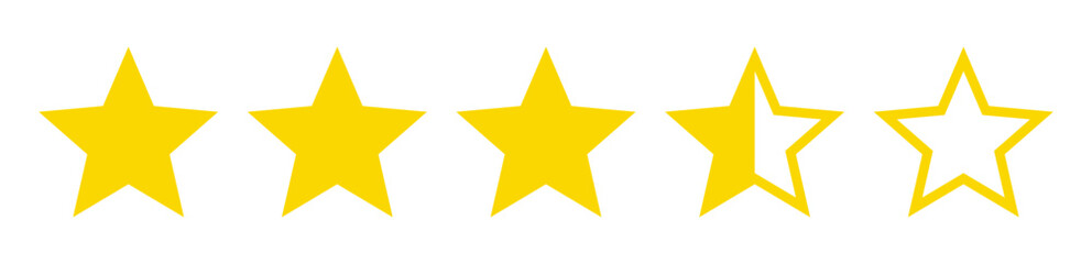 Five yellow stars customer product rating for web, flat design vector illustrations