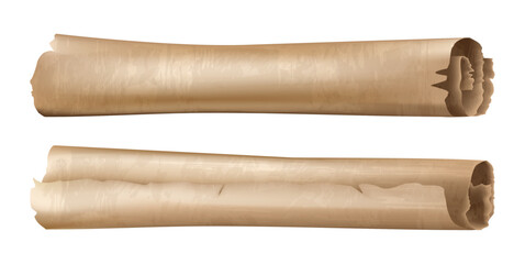 Ancient Parchment Scrolls on white background, realistic vector illustration