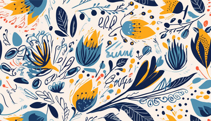 Ukrainian national style ornament abstract floral pattern. Collage contemporary hand drawn print © Eli Berr