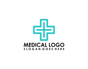 Health Care Logo, For Medical Center, With line Cross Symbol