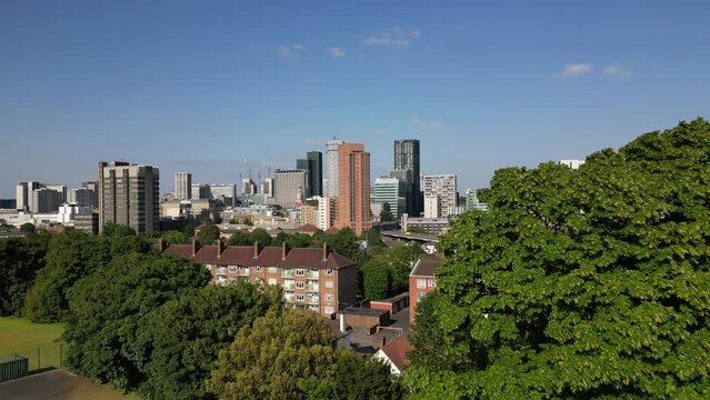 Wide generic aerial reveal of Croydon town centre in London