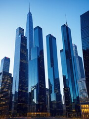 Fototapeta na wymiar Glass skyscrapers in a big city. Generative by AI