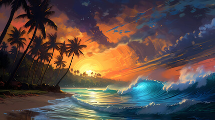 Naklejka na ściany i meble Illustration of a beautiful view of Hawaii, USA