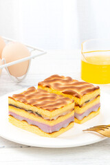 Tiger skin cake, purple potato cake decorated with tiger skin texture, with overlapping layers of sandwich