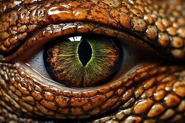 Close Up Mesmerizing Eye of a Crocodile Dinosaur. Generative AI