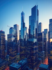 Glass skyscrapers in a big city. Generative by AI