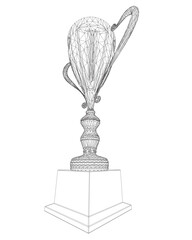 Wireframe Trophy cup. Winner's trophy icon vector is a symbol of victory in a sports event, award wireframe. Champions award, sport victory, winner prize concept. 3D..