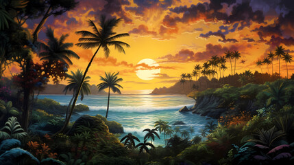Naklejka na ściany i meble Illustration of a beautiful view of Hawaii, USA