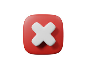 Obraz premium 3d render icon of Red cross checkmark button. Cancel sign