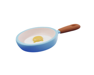 3d render cartoon frying pan with fried egg.