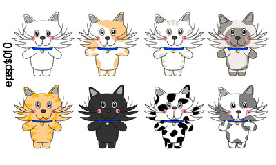 Set of Happy cat Doodle art design