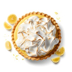 summer time lemon meringue pie with lemon slice isolated on a white background with copy space