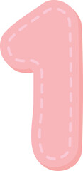 Cute pastel stitched number cartoon illustration for kids. Pink number one.