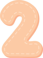 Cute pastel stitched number cartoon illustration for kids. Orange number two.