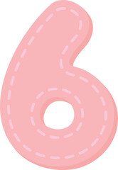 Cute pastel stitched number cartoon illustration for kids. Pink number six.