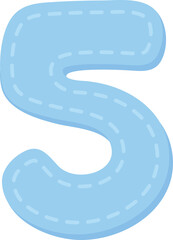 Cute pastel stitched number cartoon illustration for kids. Blue number five.