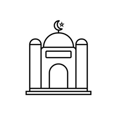 mosque with crescent moon icon over white background, line style, vector illustration
